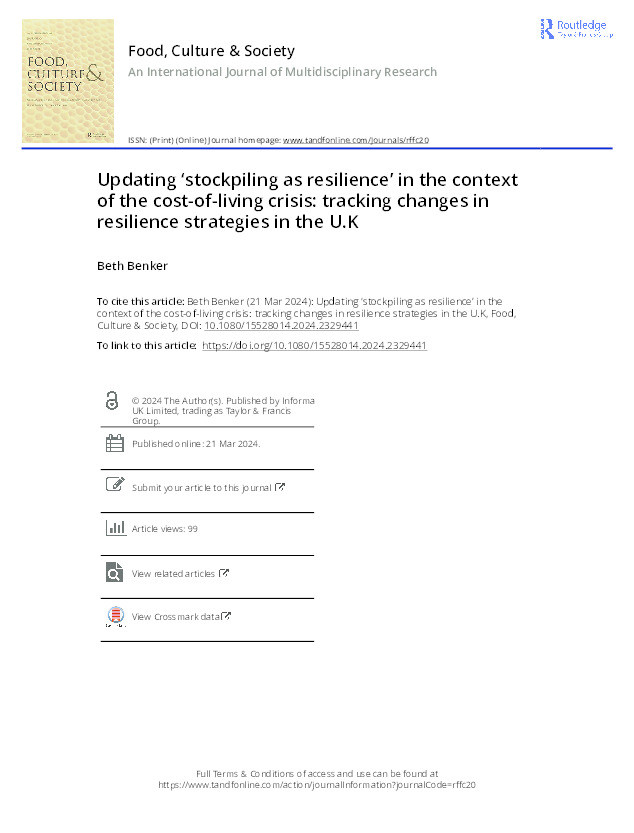 Updating ‘stockpiling as resilience’ in the context of the cost-of-living crisis: Tracking changes in resilience strategies in the UK Thumbnail