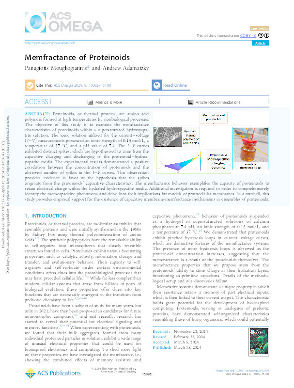 Memfractance of proteinoids Thumbnail