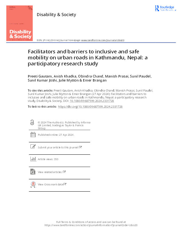 Facilitators and barriers to inclusive and safe mobility on urban roads in Kathmandu, Nepal: a participatory research study Thumbnail