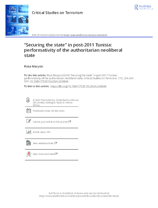 “Securing the state” in post-2011 Tunisia: performativity of the authoritarian neoliberal state Thumbnail