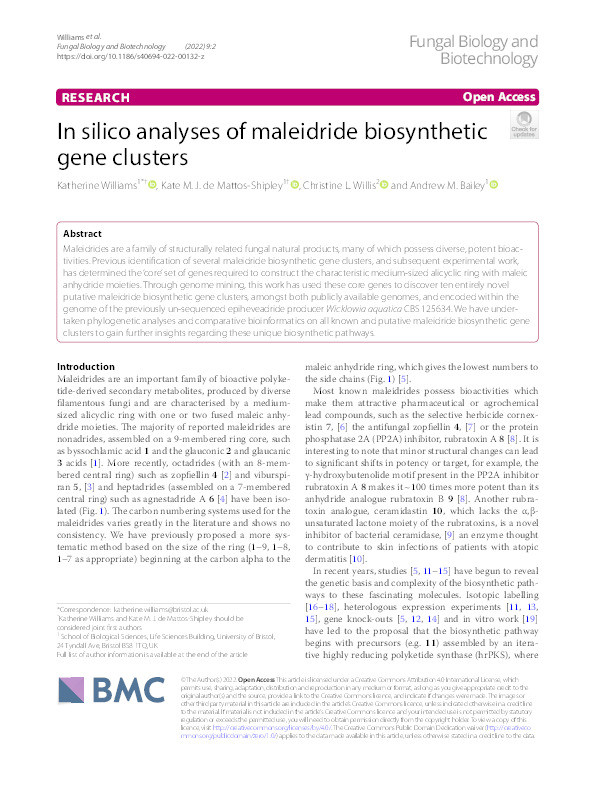 In silico analyses of maleidride biosynthetic gene clusters Thumbnail