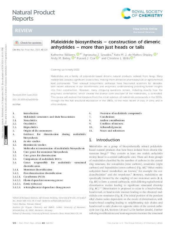 Maleidride biosynthesis - construction of dimeric anhydrides - more than just heads or tails Thumbnail