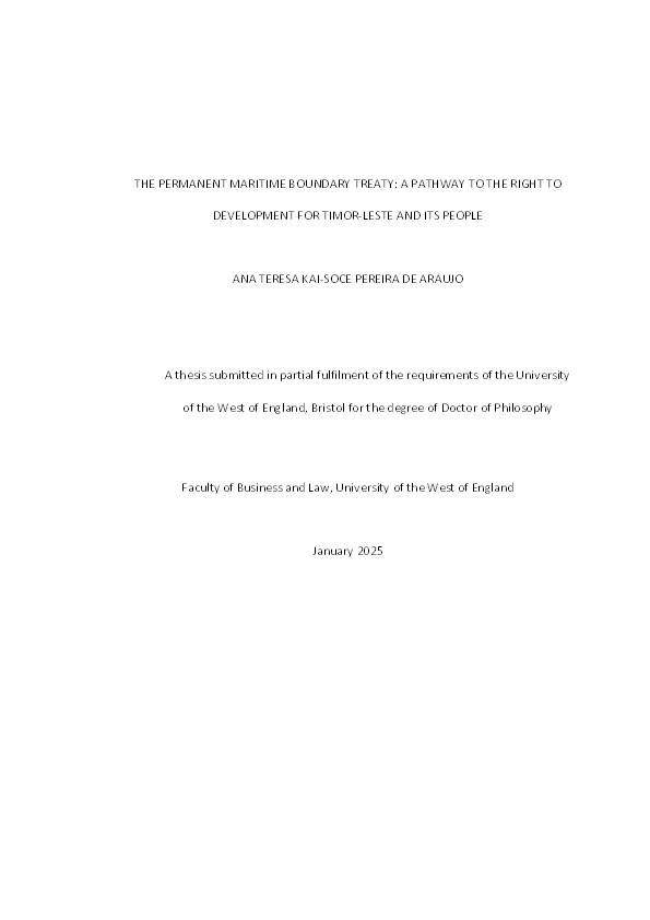 The permanent maritime boundary treaty: A pathway to the right to development for Timor-Leste and its people Thumbnail