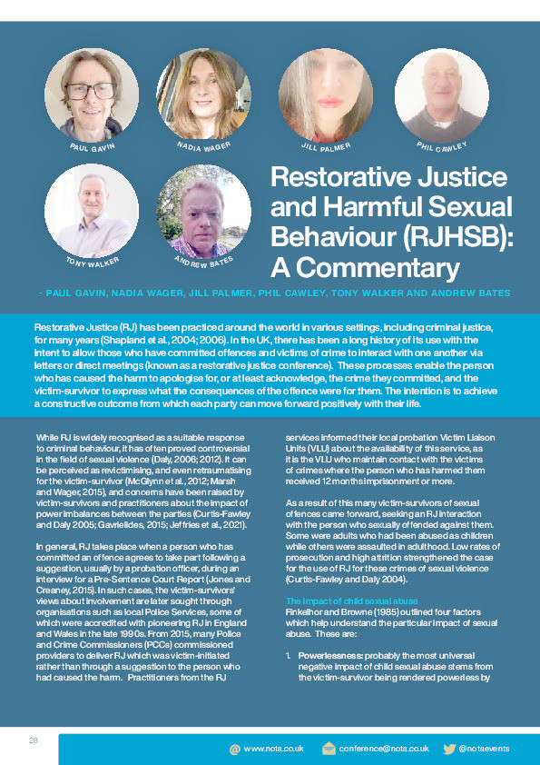 Restorative Justice and Harmful Sexual Behaviour (RJHSB): A commentary Thumbnail