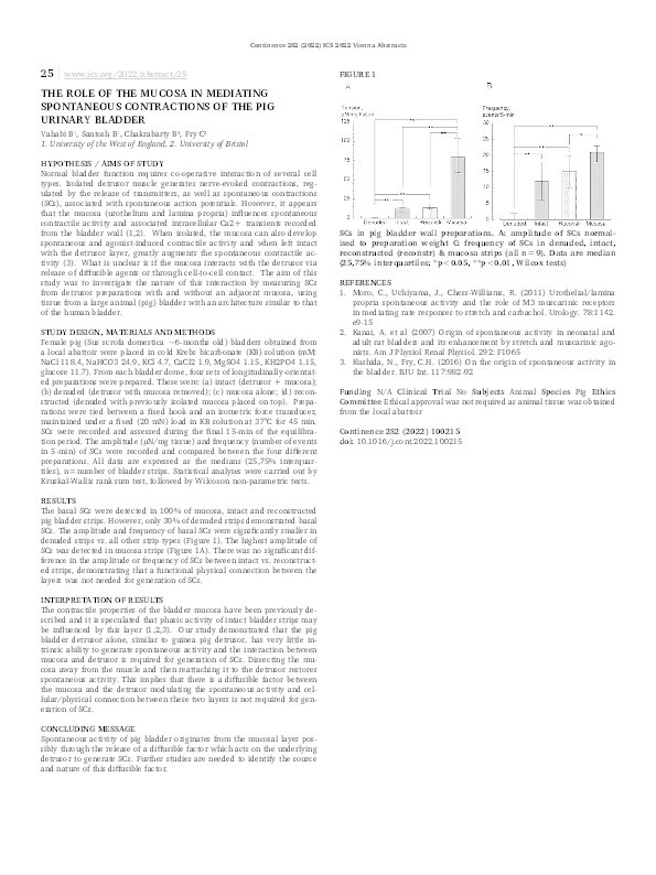 25 the role of the mucosa in mediating spontaneous contractions of the pig urinary bladder Thumbnail