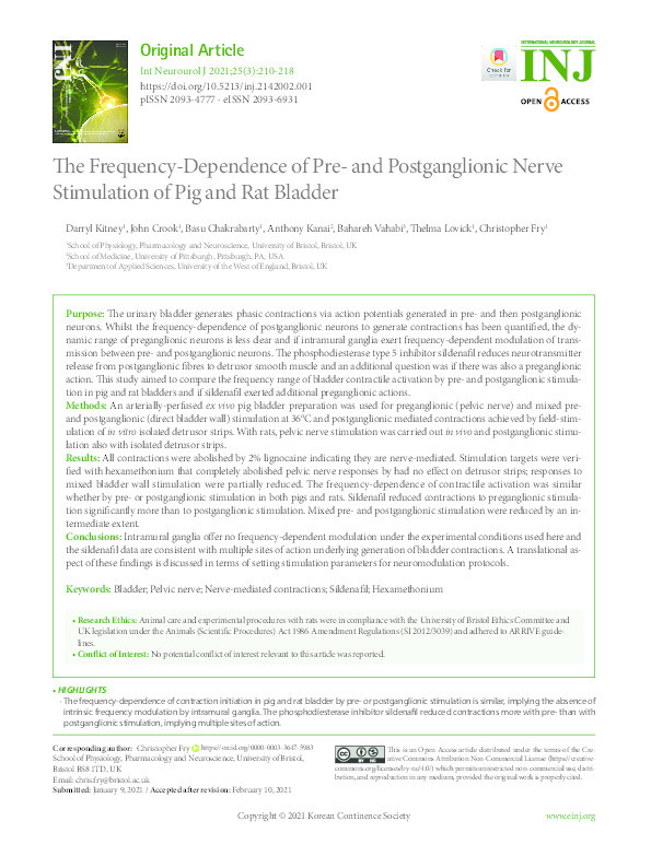 The frequency-dependence of pre- and postganglionic nerve stimulation of pig and rat bladder Thumbnail