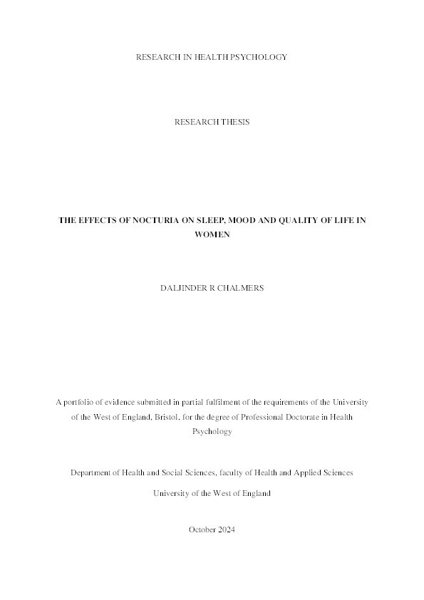 The effects of nocturia on sleep, mood, memory, and quality of life in women across the lifespan Thumbnail