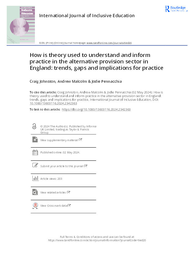 How is theory used to understand and inform practice in the alternative provision sector in England: trends, gaps and implications for practice Thumbnail