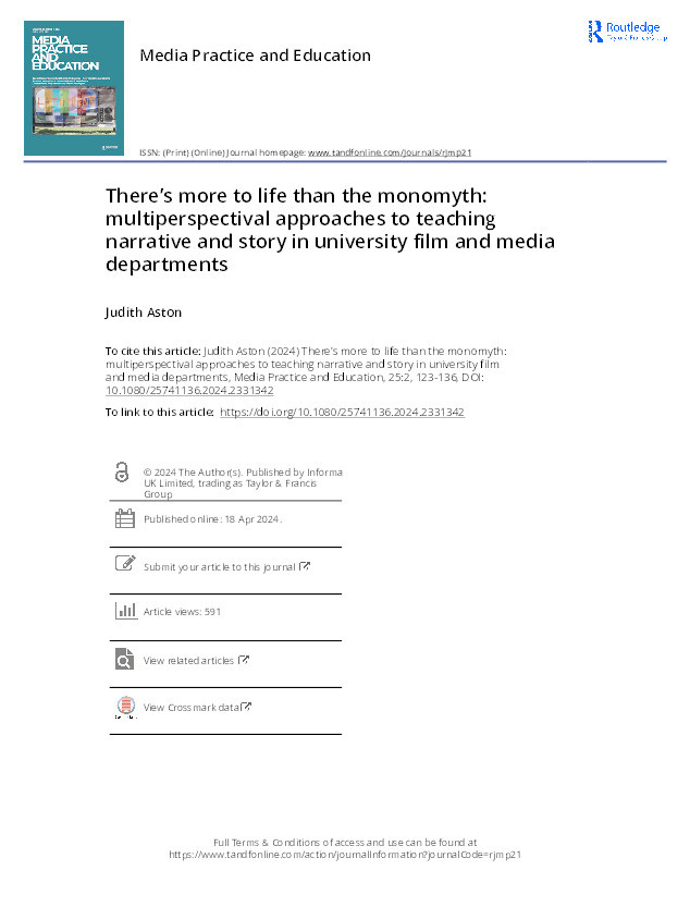 There’s more to life than the monomyth: multiperspectival approaches to teaching narrative and story in university film and media departments Thumbnail