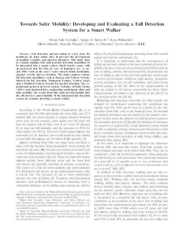 Towards safer mobility: Developing and evaluating a fall detection system for a smart walker Thumbnail