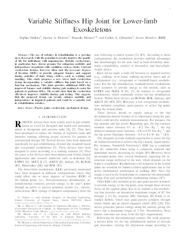 Variable stiffness hip joint for lower-limb exoskeletons Thumbnail