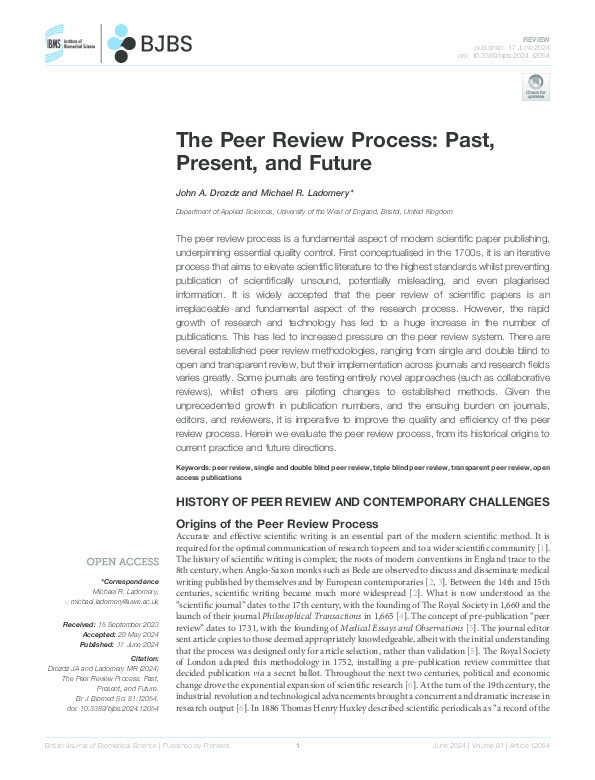 The peer review process: Past, present, and future Thumbnail