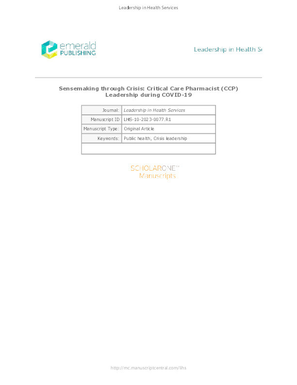 Sensemaking through crisis: Critical Care Pharmacist (CCP) leadership during COVID-19 Thumbnail