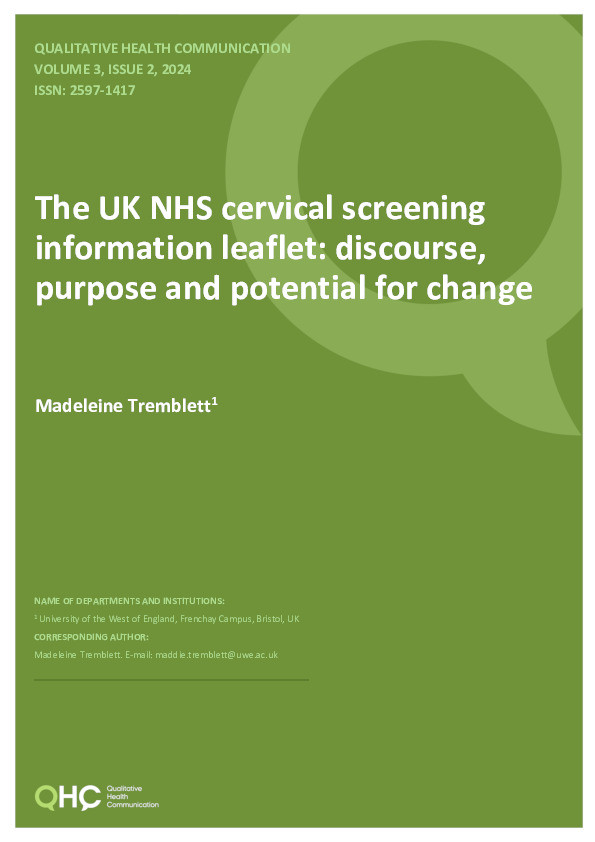 The UK NHS cervical screening information leaflet: Discourse, purpose and potential for change Thumbnail