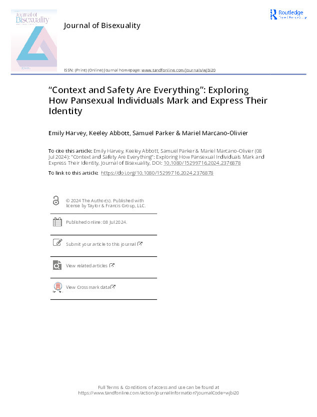 “Context and safety are everything”: Exploring how pansexual individuals mark and express their identity Thumbnail