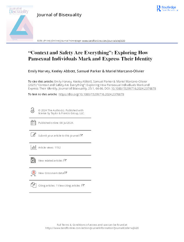 “Context and safety are everything”: Exploring how pansexual individuals mark and express their identity Thumbnail