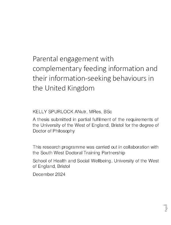 Parental engagement with complementary feeding information and their information-seeking behaviours in the United Kingdom Thumbnail