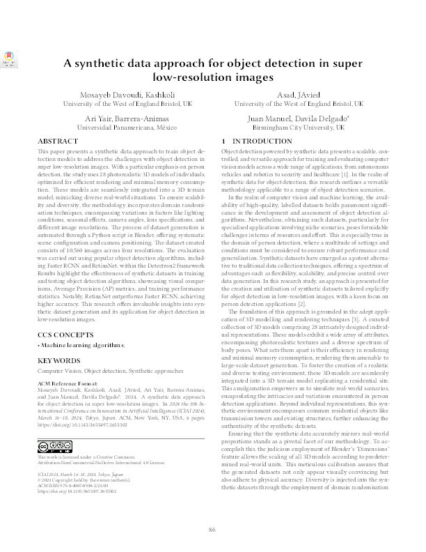 A synthetic data approach for object detection in super low resolution images Thumbnail