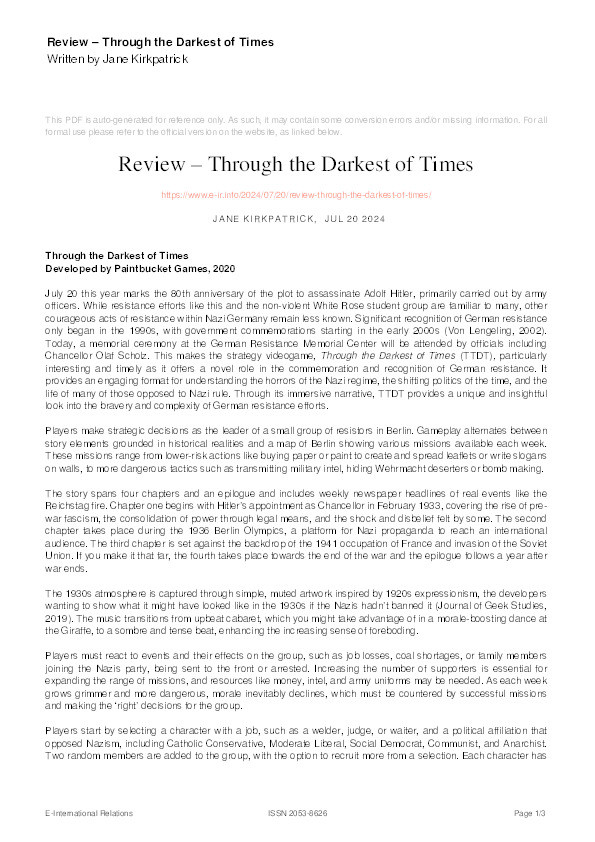 Review – Through the Darkest of Times Thumbnail