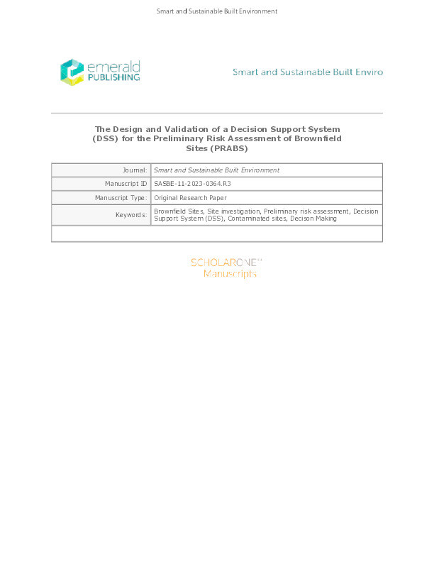 The design and validation of a decision support system (DSS) for the preliminary risk assessment of brownfield sites (PRABS) Thumbnail