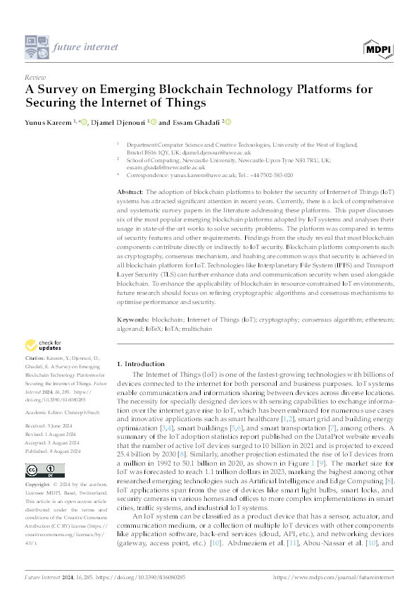 A survey on emerging blockchain technology platforms for securing the Internet of Things Thumbnail