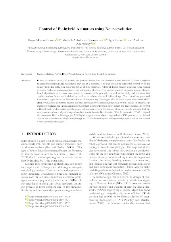 Control of biohybrid actuators using neuroevolution Thumbnail