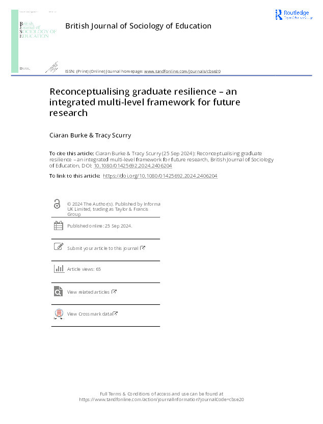 Reconceptualising graduate resilience – an integrated multi-level framework for future research Thumbnail