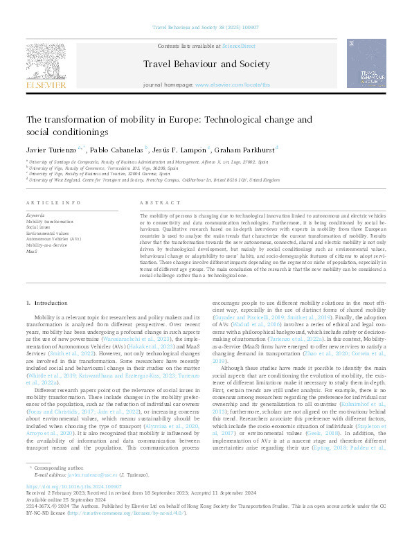 The transformation of mobility in Europe: Technological change and social conditionings Thumbnail