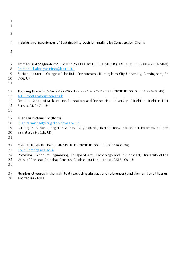 Insights and experiences of sustainability decision-making by construction clients Thumbnail