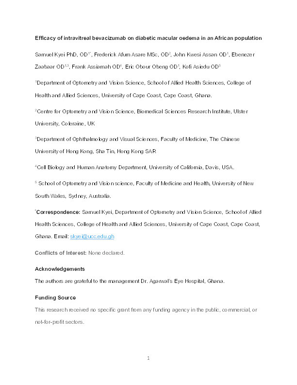 Efficacy of intravitreal bevacizumab on diabetic macular oedema in an African population Thumbnail