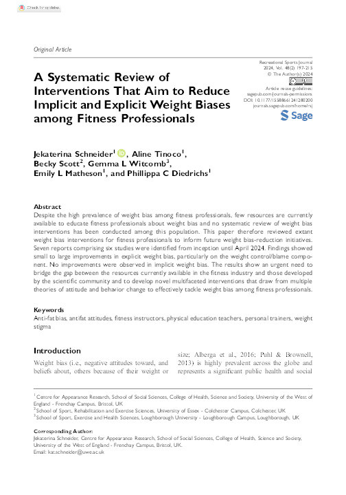 A systematic review of interventions that aim to reduce implicit and explicit weight biases among fitness professionals Thumbnail