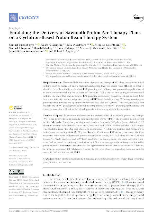 Emulating the delivery of sawtooth proton arc therapy plans on a cyclotron-based proton beam therapy system Thumbnail