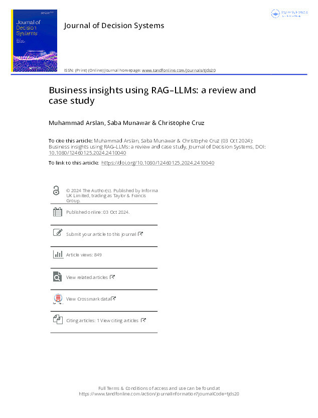 Business insights using RAG–LLMs: A review and case study Thumbnail