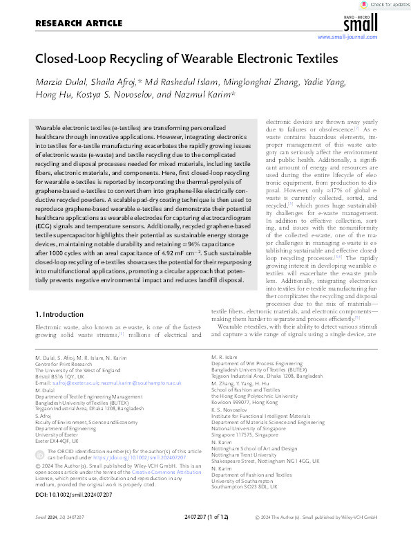 Closed-loop recycling of wearable electronic textiles Thumbnail