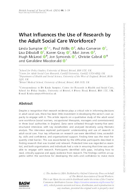 What influences the use of research by the adult social care workforce? Thumbnail