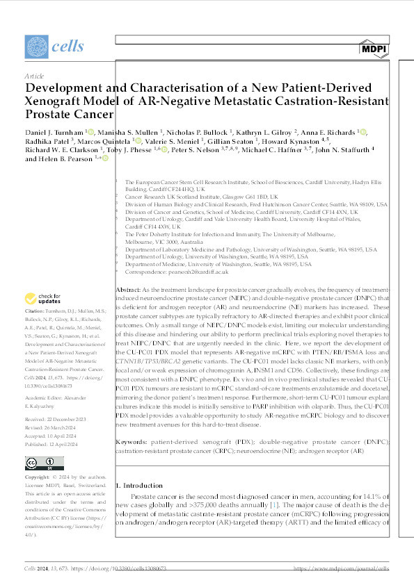 Development and characterisation of a new patient-derived xenograft model of AR-negative metastatic castration-resistant prostate cancer Thumbnail