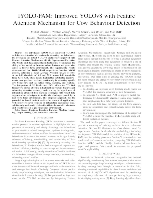 IYOLO-FAM: Improved YOLOv8 with feature attention mechanism for cow behaviour detection Thumbnail