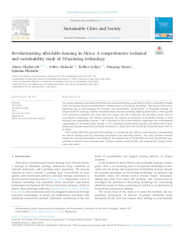 Revolutionizing affordable housing in Africa: A comprehensive technical and sustainability study of 3D-printing technology Thumbnail