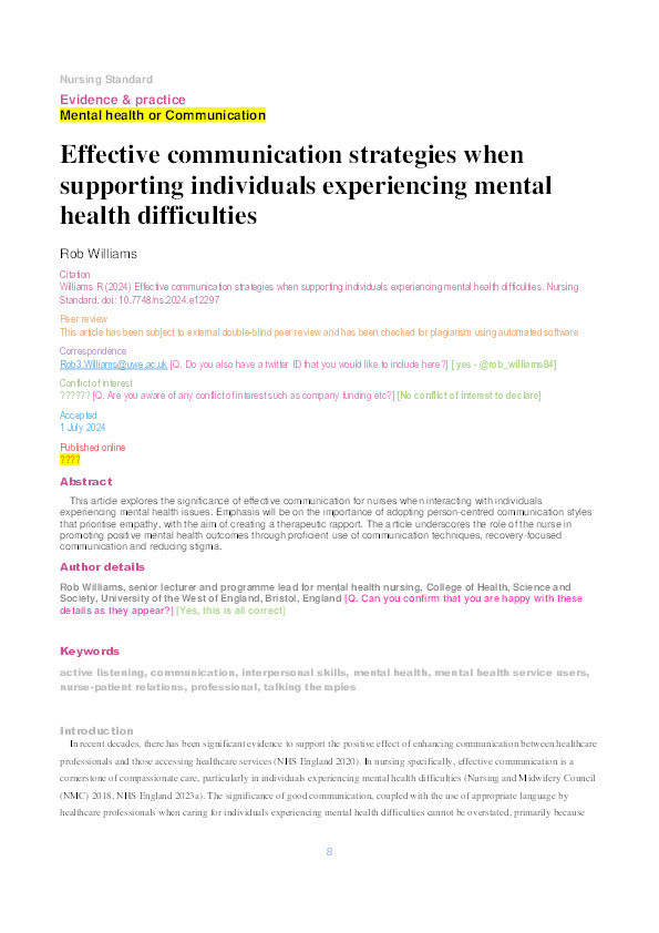 Communication strategies to support people experiencing mental health issues Thumbnail