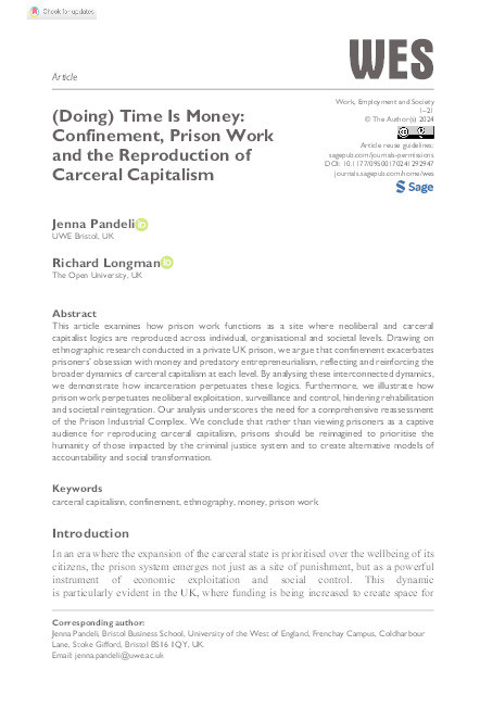 (Doing) Time is money: Confinement, prison work and the reproduction of carceral capitalism Thumbnail