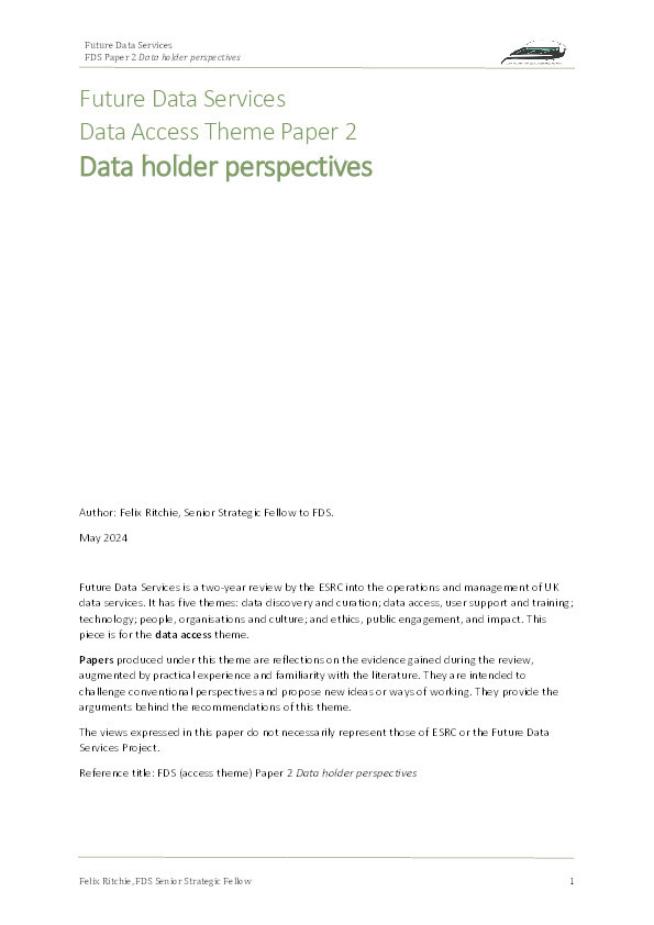 Future Data Services FDS Paper 2 Data holder perspectives Thumbnail