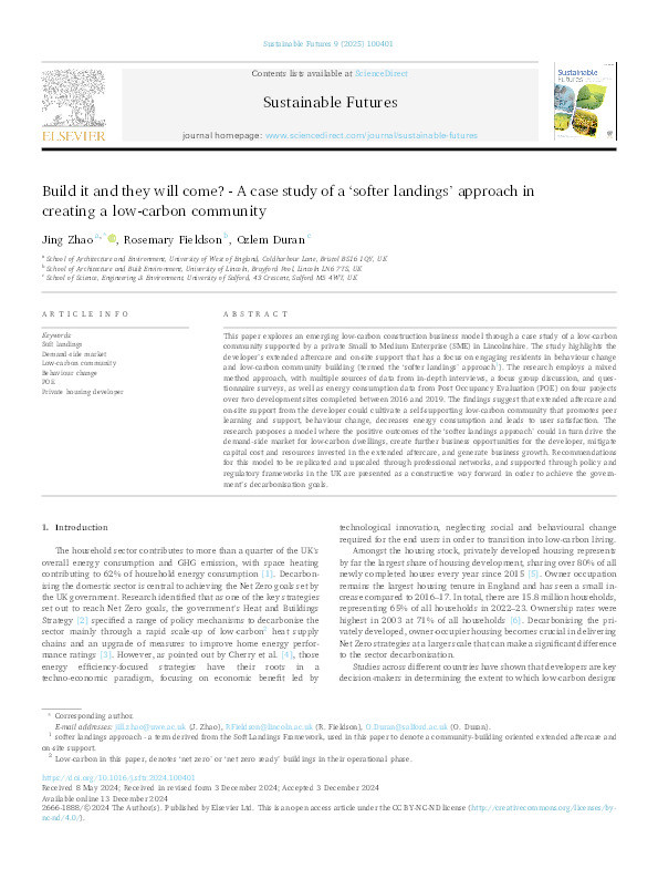 Build it and they will come? - A case study of a ‘softer landings’ approach in creating a low-carbon community Thumbnail