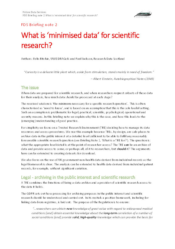 FDS BN02 What is 'minimised data' for scientific research? Thumbnail