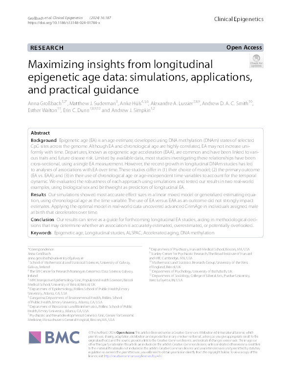Maximizing insights from longitudinal epigenetic age data: Simulations, applications, and practical guidance Thumbnail