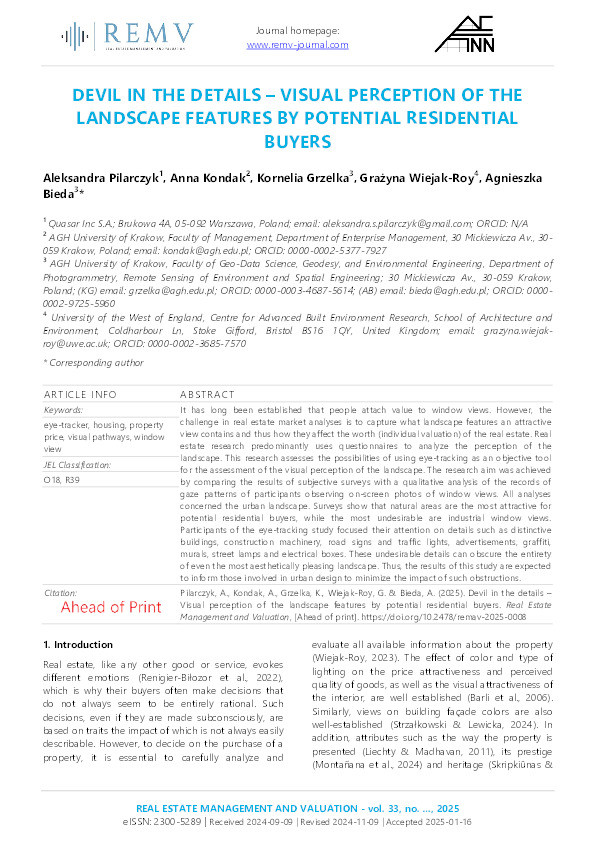 Devil in the details – Visual perception of the landscape features by potential residential buyers Thumbnail