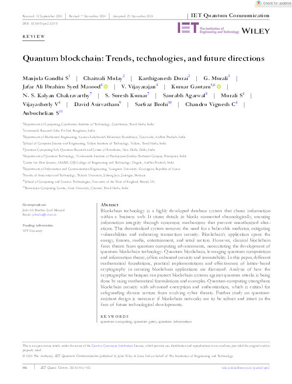 Quantum blockchain: Trends, technologies, and future directions Thumbnail