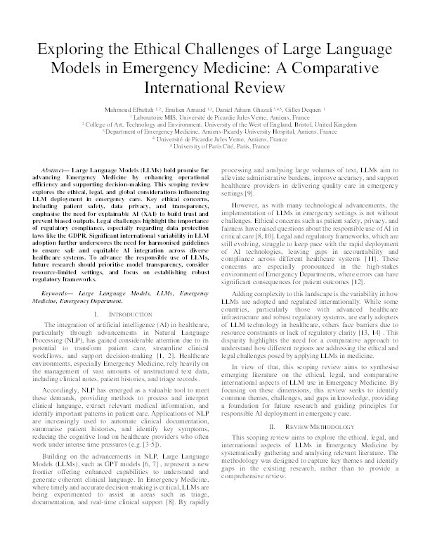 Exploring the ethical challenges of large language models in emergency medicine: A comparative international review Thumbnail