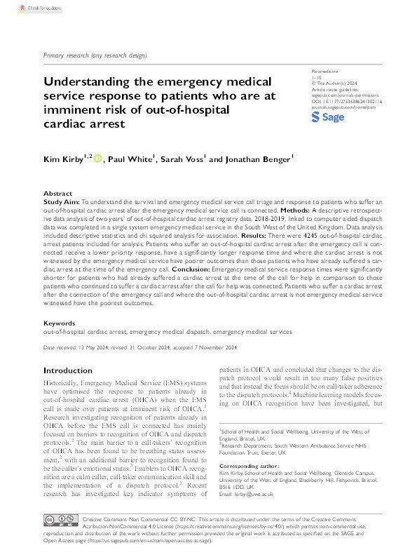 Understanding the emergency medical service response to patients who are at imminent risk of out-of-hospital cardiac arrest Thumbnail