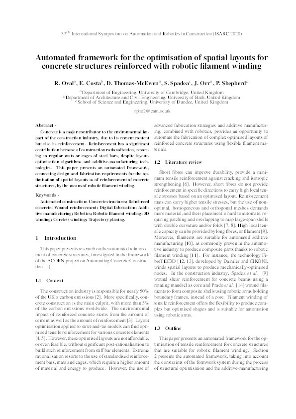 Automated framework for the optimisation of spatial layouts for concrete structures reinforced with robotic filament winding Thumbnail