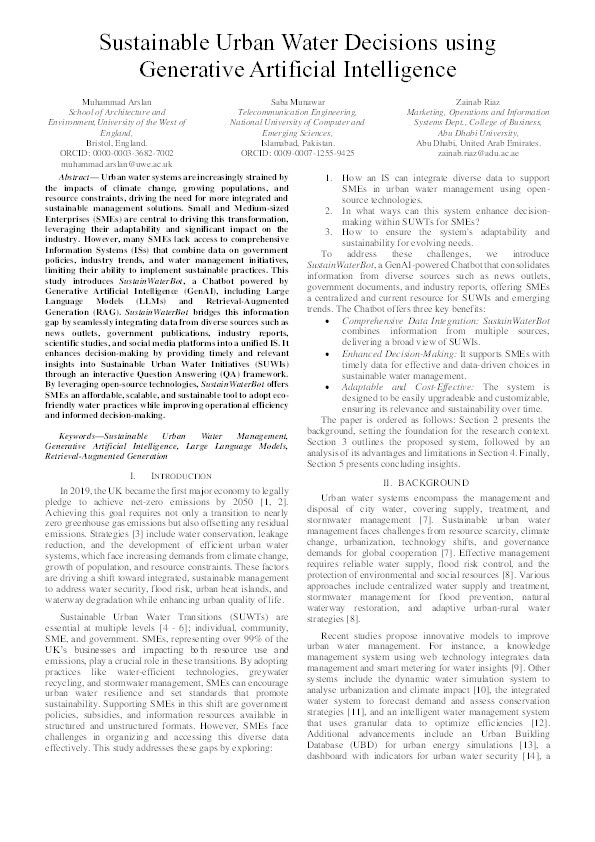 Sustainable urban water decisions using Generative Artificial Intelligence Thumbnail